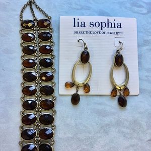 Lia Sophia Brown Faceted Earrings & Bracelet Set